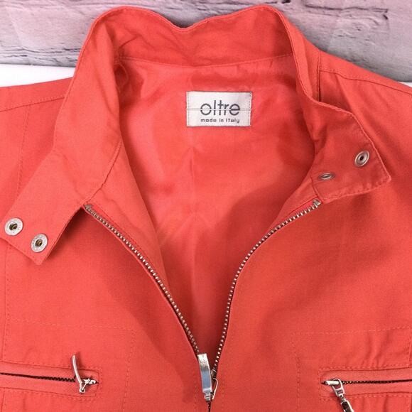 Oltre Women's Mock Neck Flap Pocket Zippered Lightweight Orange Jacket Size 14 - Picture 9 of 15